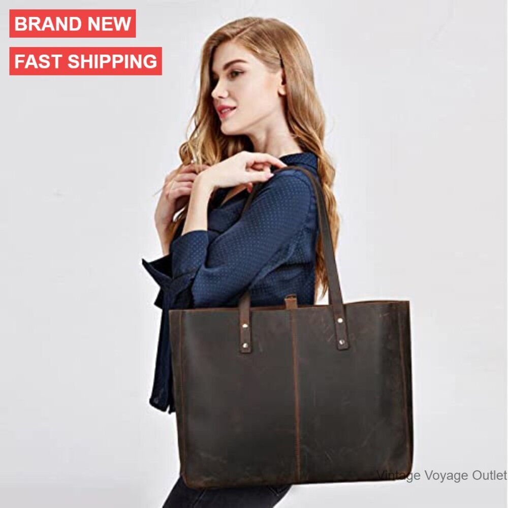 Genuine Leather Large Tote Bag for Women Work Purse Shoulder Bag - Picture 2 of 7